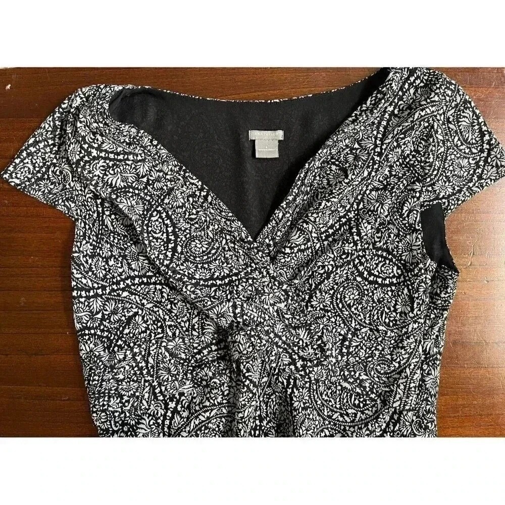 Ann Taylor Paisley Maxi Dress Sheer Overlay Black White‎ Size 8 - Picture 9 of 9
